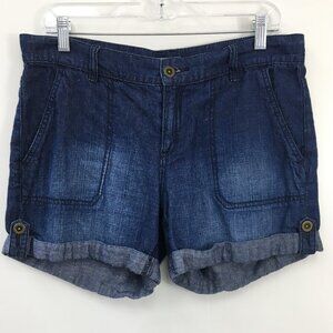New York & Company Linen Blend Dark Denim Blue Cuffs Shorts Size 8 EXCELLENT